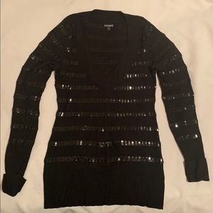 Express Black Striped Sequined Sweater